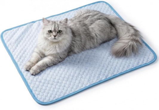Cooling Mat for Dogs, Cat Cooling Mat, 24"X20" Dog Cooling Mat for Small & Medium Pets - Gel Free Ice Silk Self-Cooling Pad, Non-Slip Summer Pet Cooling Mat, Washable Dog Cooling Mat, Blu