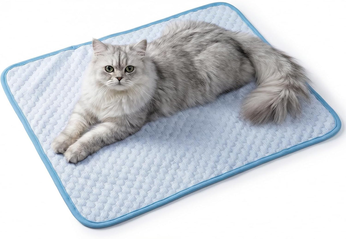 Cooling Mat for Dogs, Cat Cooling Mat, 24"X20" Dog Cooling Mat for Small & Medium Pets - Gel Free Ice Silk Self-Cooling Pad, Non-Slip Summer Pet Cooling Mat, Washable Dog Cooling Mat, Blu