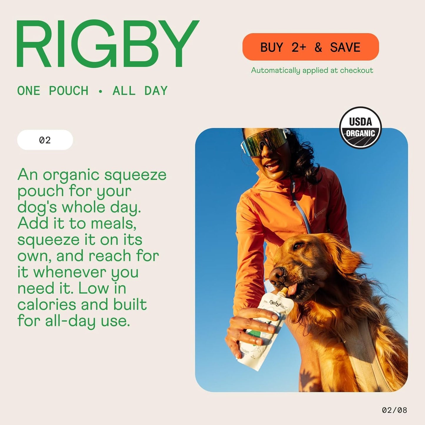 Rigby Organic Grass-Fed Beef Dog Squeeze Pouches — One Pouch Every Day for Meal Topping, Training, Pill Pockets, Lick Mats & Enrichment — Low-Calorie Real Food for Muscle & Recovery Support