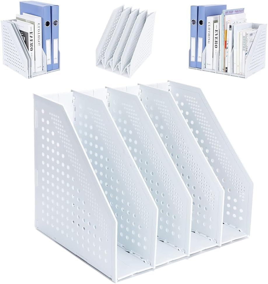 Collapsible Magazine File Holder, 4 Vertical Compartments
