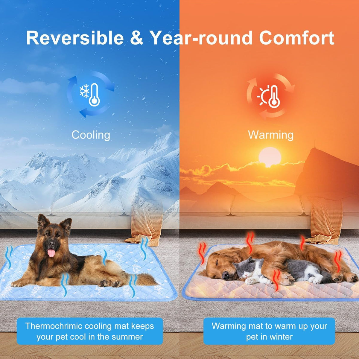 Dog Cooling Mat 36"X23" - Cool-Chill Cool Fiber,Double-Sided Cooling & Warm