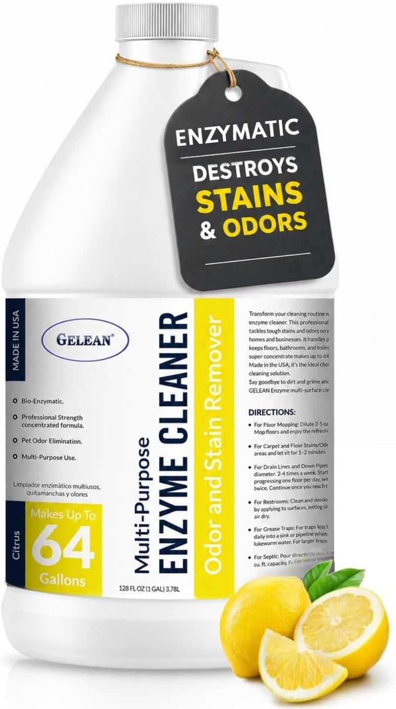 Enzymatic Cleaner Multi-Purpose Enzyme Cleaner for Dog Urine and Poop Carpet | Cat Pee Odor Eliminator Pet Urine Enzyme Drain Cleaner | Floors, Carpets, Laundry, Bathrooms, Trash Can Deodorizer, 128Oz