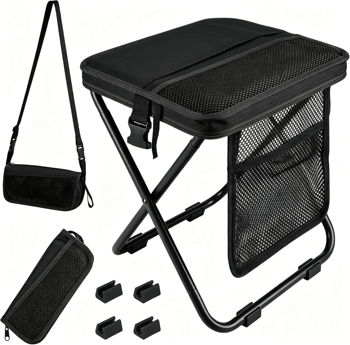 Foldable Camping Stool, Heavy Duty Thickened Collapsible Portable Pocket Chair, Compact Pocket Size Travel Seat for Hiking, Fishing, Picnic and Outdoor Activities (L12*W11*H12In)