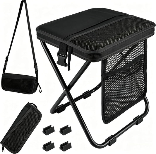 Foldable Camping Stool, Heavy Duty Thickened Collapsible Portable Pocket Chair, Compact Pocket Size Travel Seat for Hiking, Fishing, Picnic and Outdoor Activities (L12*W11*H12In)