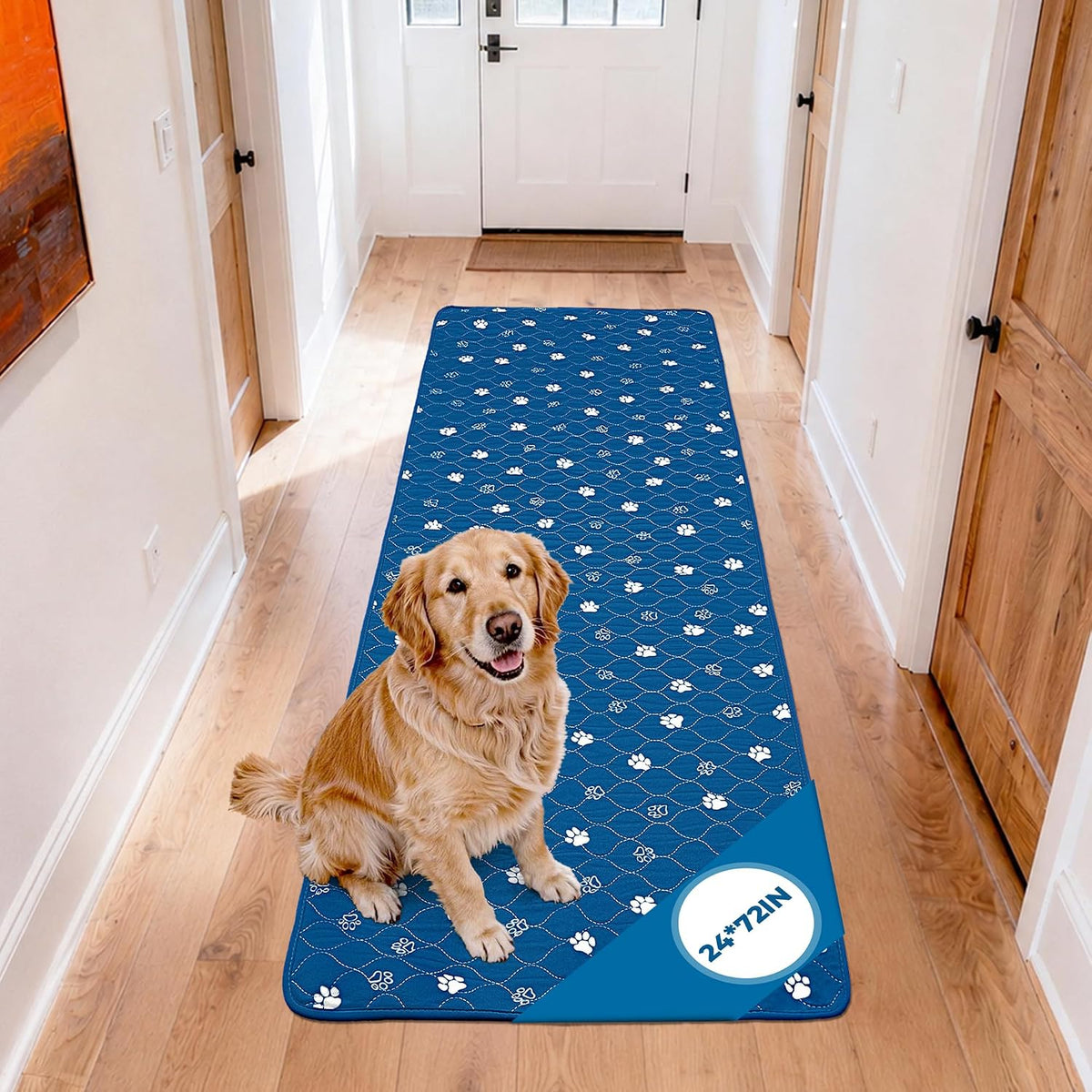 Fostanfly Washable Dog Pee Pads, 24"X72" (2X6Ft)-1 Pack Runner Rug, Blue
