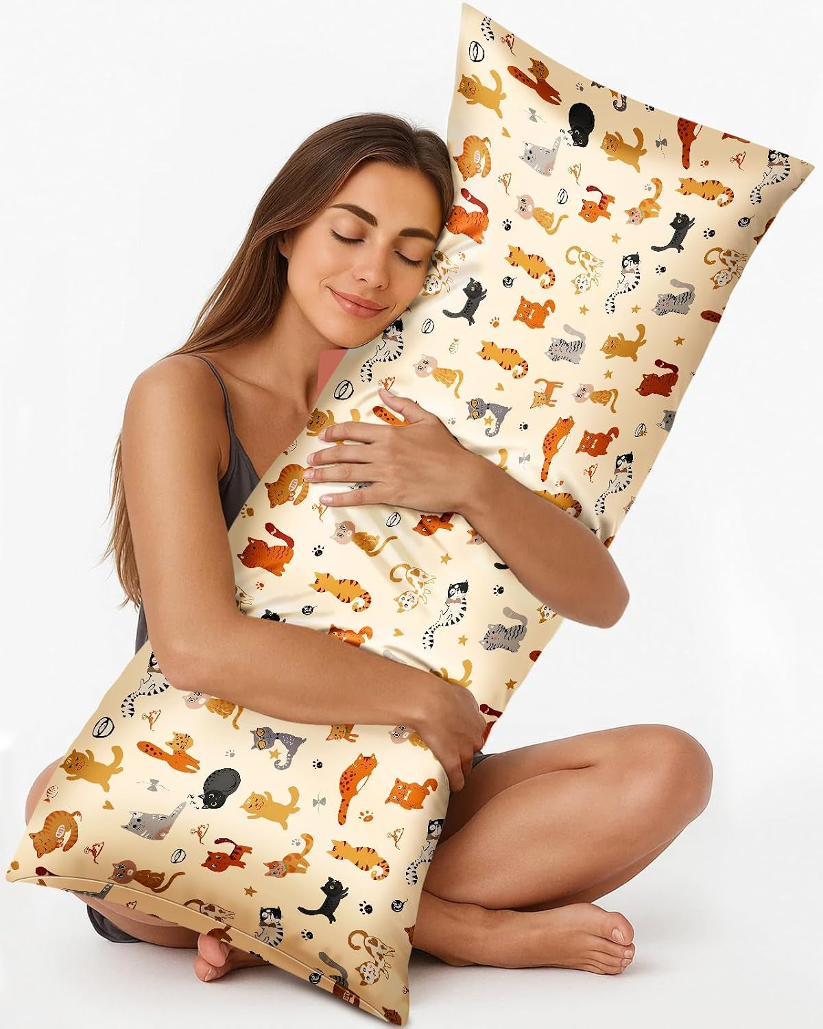 Miss Adola Soft Silk Body Pillow Cover, 20X54 Inch, Cat Variety