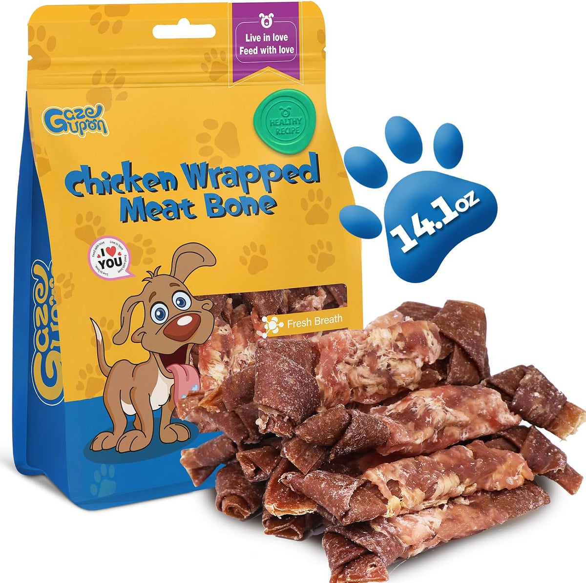 Gazeupon Dog Treats, Chicken Wrapped Beef Meat Bones, Rawhide Free