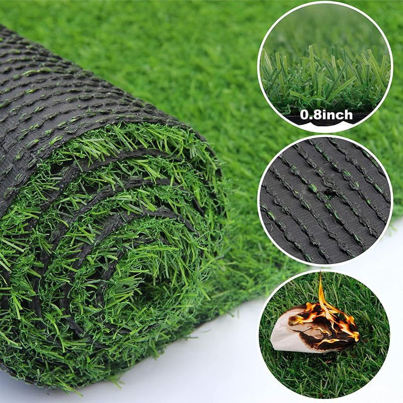 Petgrow Thick Artificial Grass 4 X 6Ft,0.7Inch Pile Height Green Soft Fake Faux Grass Turf Mat,Indoor Outdoor Garden Dogs Pet Synthetic Turf Carpet Doormat, Rubber Backed with Drainage Holes