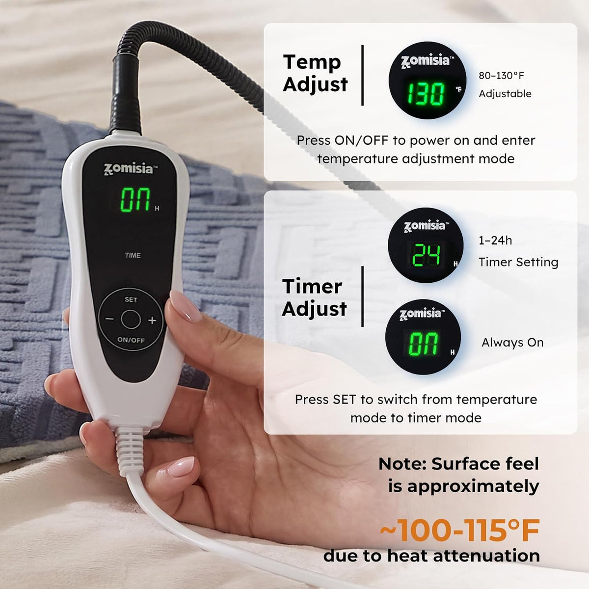 ZOMISIA Cat Heating Pad, Heated Cat Bed Indoor, 11 Temp & 25 Timer Settings