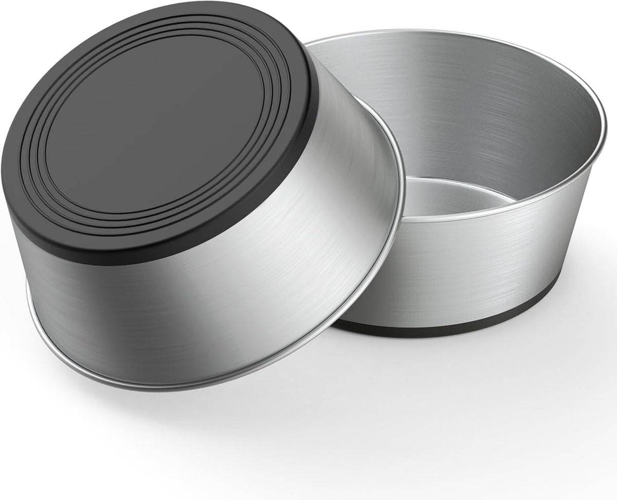 WROSWT 304 Stainless Steel Dog Bowls Set of 2, anti Rust Metal & Non Slip Rubber Base, Heavy Duty Large Feeding Dishes, Food Grade BPA Free, Food and Water Bowl for Large Dogs (64Oz, 8Cup)