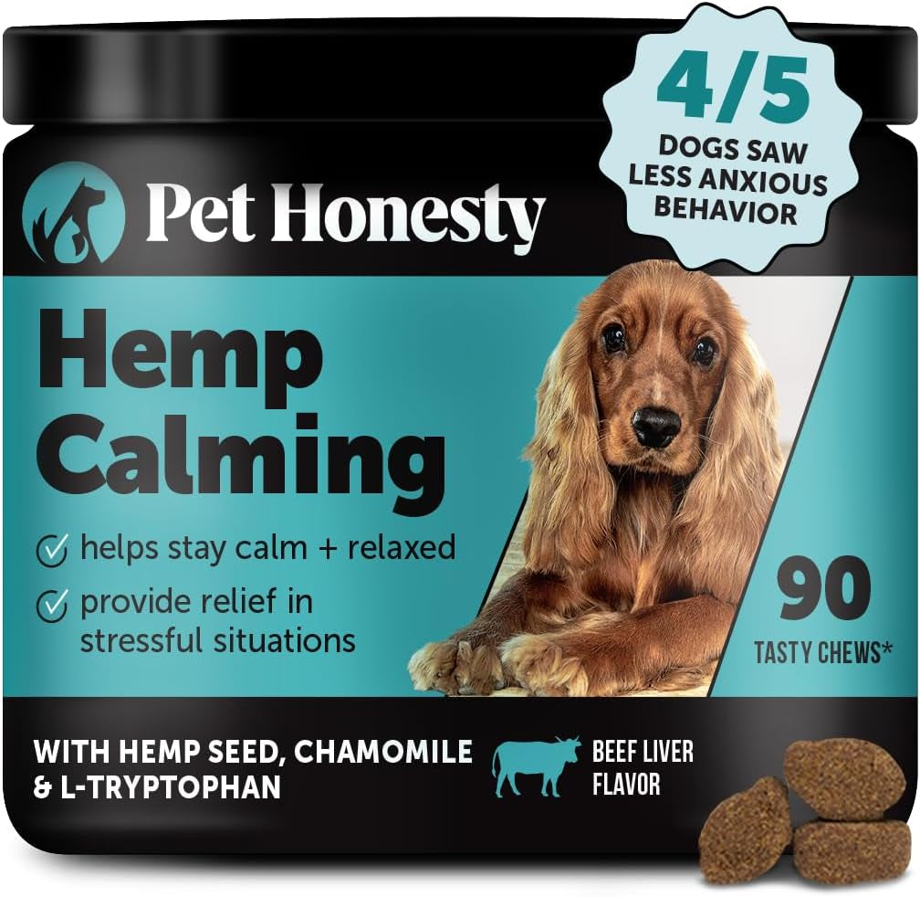 Natural Hemp Dog Calming Chews for Occasional Anxiousness & Stress - Calming Treats for Thunderstorms, Fireworks, Separation & Travel - with Ashwagandha, L-Theanine, Valerian Root (Beef Liver, 90 Ct)