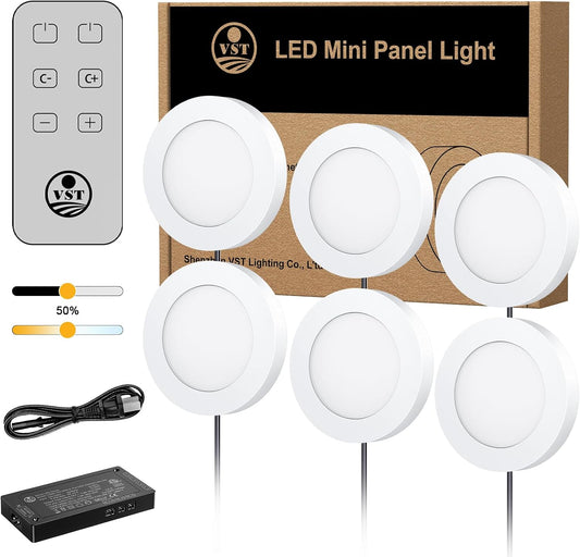 VST under Cabinet Lights CCT 3000K-6500K, LED Puck Light Color Temperature and Brightness Adjustable with Touch Remote Dimmer and Etl-Listed Led Driver for Drawer Wardrobe Kitchen （White）