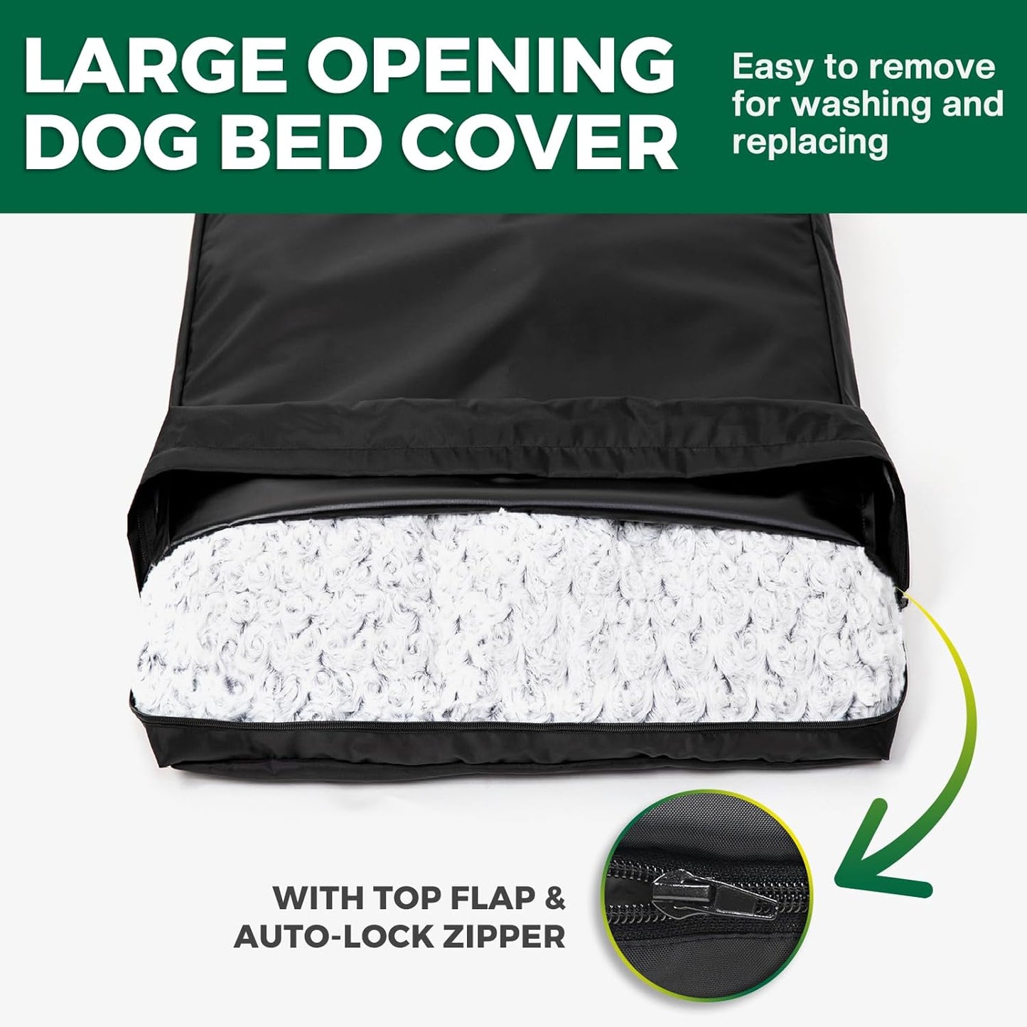 PAWFINITY Waterproof Dog Bed Cover Replacement Washable, Easy to Clean, Pet Hair Resistant, Heavy Duty Oxford, Zipper Closure, Indoor/Outdoor Use, Fits 36 Inch Dog Crate -Large -35"X 22"X 3.5", Black