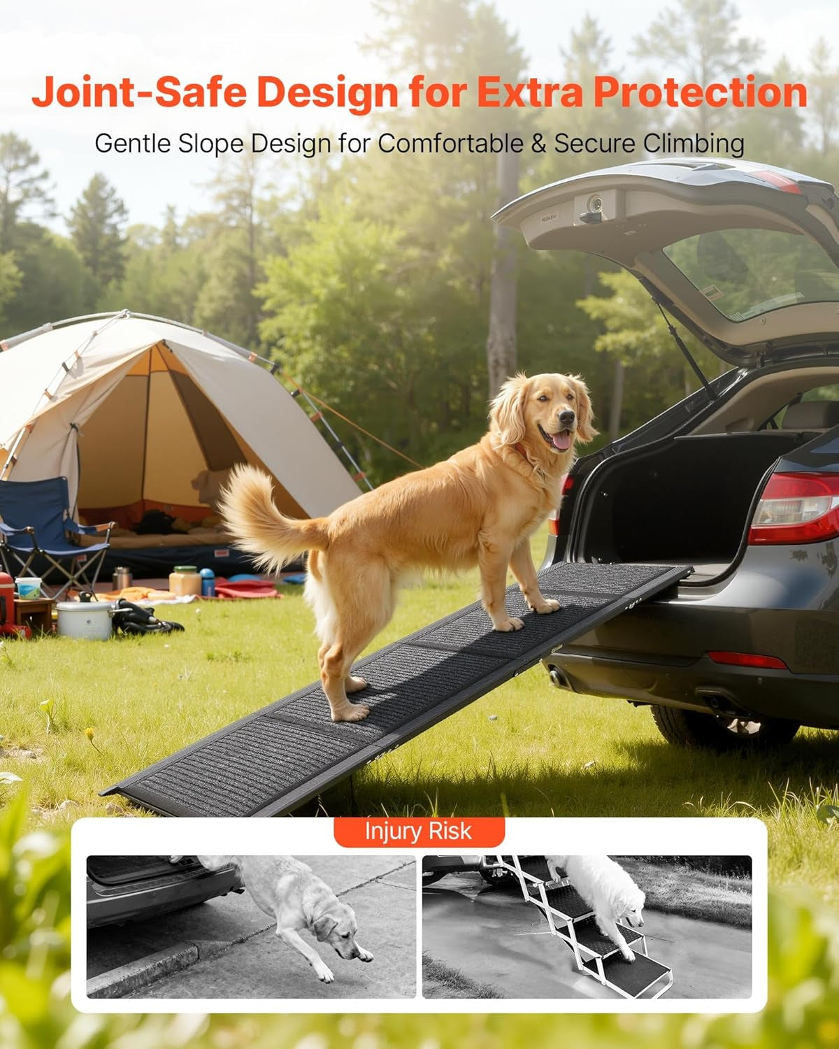 VEVOR Dog Ramp for Cars, 63" L X 17" W, Folding Pet Ramps for Medium & Large Dogs up to 250Lbs, Pet Stair Ramp with Non-Slip Felt Rug Surface, Portable Outdoor Dog Car Ramps for SUV & Truck