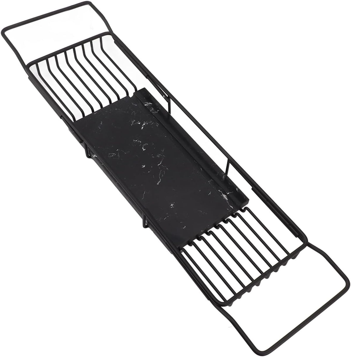 Metal Marble Bathtub Rack, Bathtub Caddy Tray Stainless Steel Shower Caddy Tray with Extending Sides, Bathroom Trays (Black)