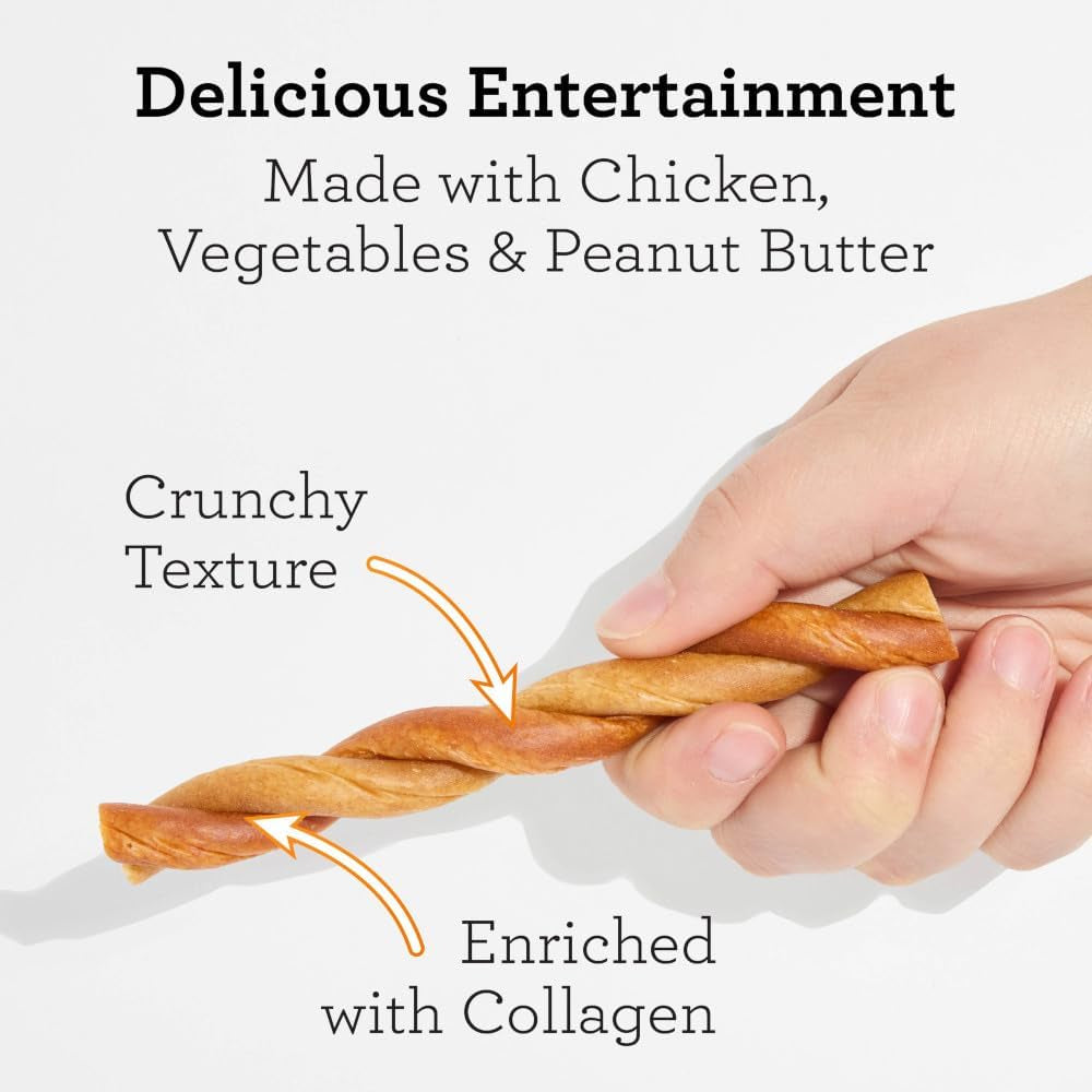 Dreambone Collayums Twists plus Collagen Chews for Dogs, 10 Count, Treat Your Dog to Rawhide-Free Chews Made with Chicken, Vegetables and Peanut Butter
