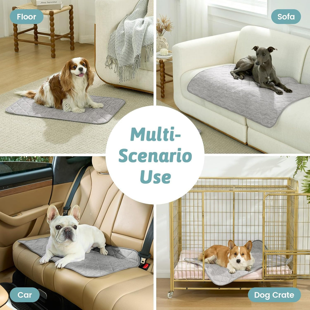 COZY KISS Dog Cooling Mat Q-Max>0.4, Waterproof Pet Bed Cover, Non-Slip Dog Bed Mat, Washable Cooling Pad for Small Dogs, Cats, Crate, Couch, Furniture Protector 27"X36"(Gray)