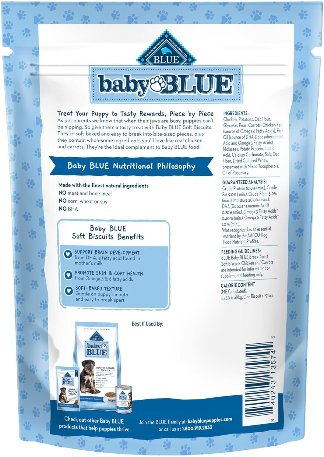 Blue Buffalo Baby Blue Soft Biscuits with DHA, Natural Dog Treats for Puppies, Great for Training, with Chicken & Carrots, 8-Oz Bag