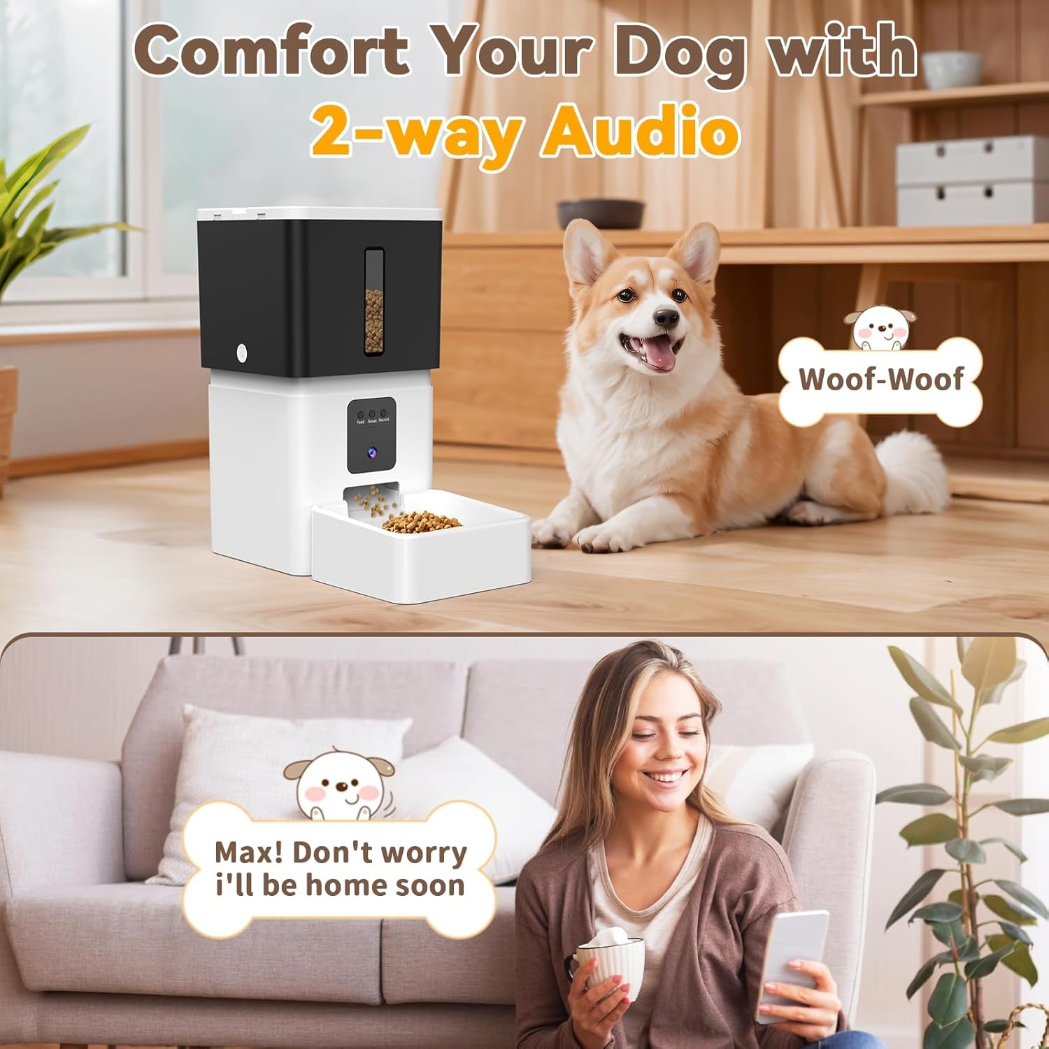 UTCG Automatic Dog Feeder with Camera: 8L/33 Cups 5G Wifi Timed Food Dispenser for Medium Dogs - 1080P HD Night Vision Video Recording 2-Way Audio APP Control