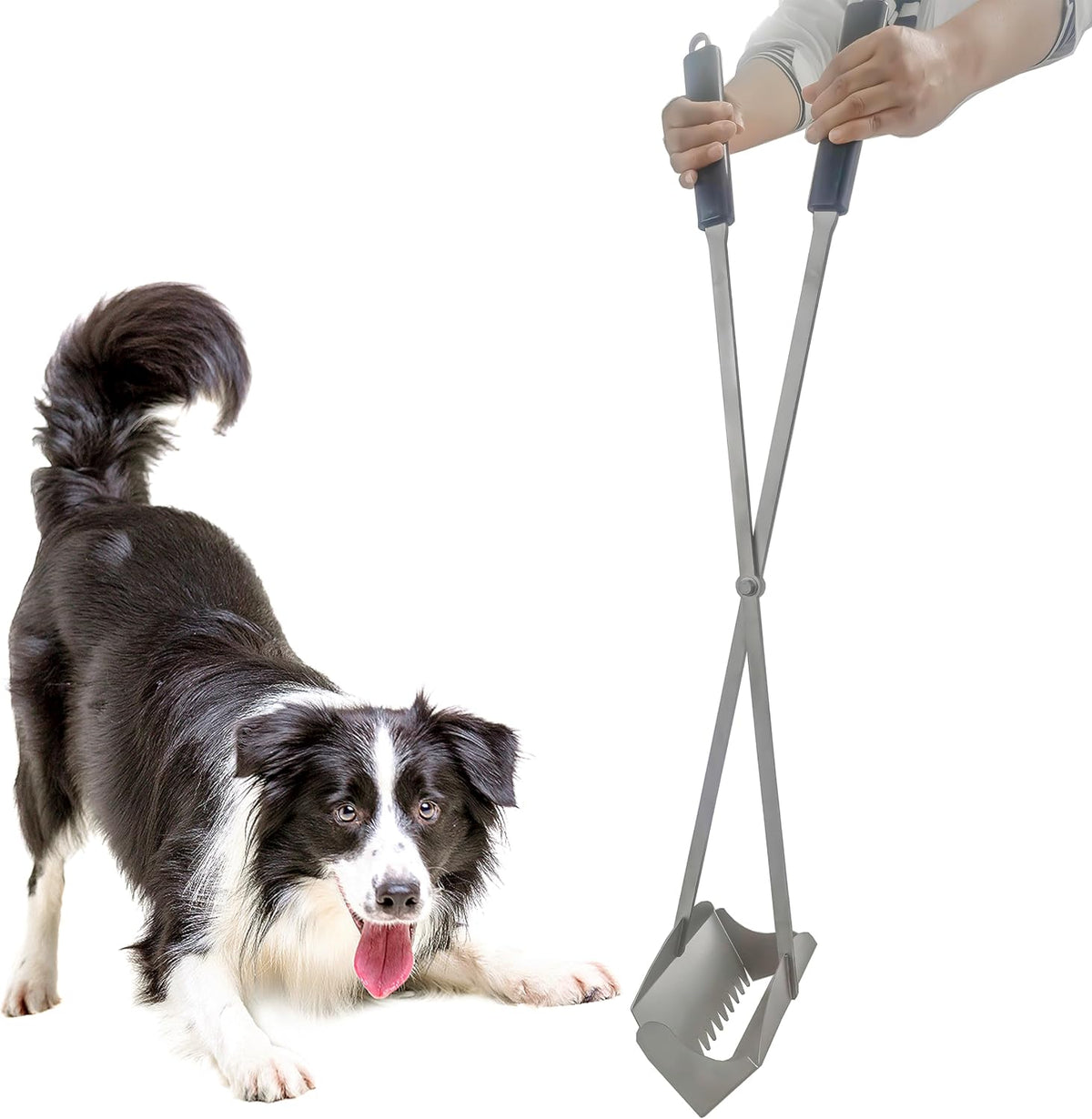 Heavy Duty Pooper Scooper 38" Stainless Steel Long Handle Dog Pooper Scooper with Teeth for Large Dogs Outdoor Pet Waste Removal Shovel Waste Pick-Up Yard & Grass Use Leaves Cleaning