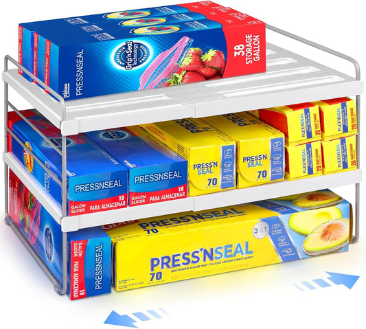Cirhy Expandable Foil and Plastic Wrap Organizer, 3-Tier, 9.8-15.6 In