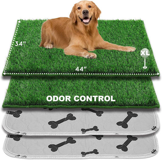 HQ4US 4LEGS Dog Pee Grass with Washable Pee Pads for Dog Litter Box 2 Sets, Extra Large Ultra-Absorbent Artificial Grass Pads for Dogs Potty Grass with Reusable Puppy Pads for Indoor Potty Training