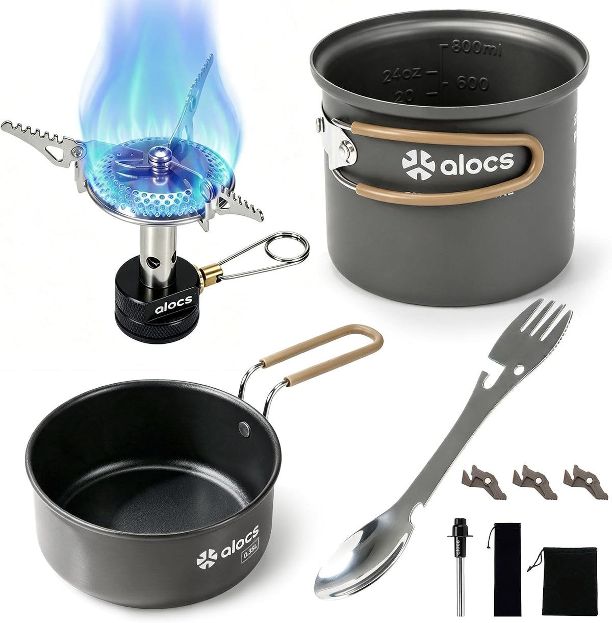 ALOCS 9-Piece Camping Cookware Set with Non-Stick Pots & 3200W Stove