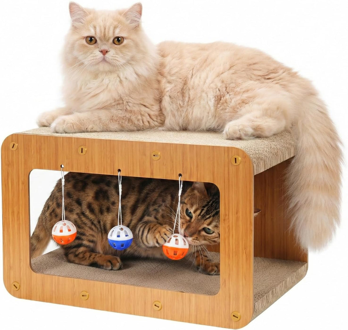 Avont 2-In-1 Cardboard Cat Scratcher House with 3 Ball, Straight
