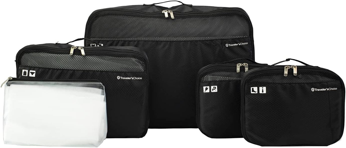 Traveler'S Choice Cloverland Packing Cubes 5 Piece Set, Black