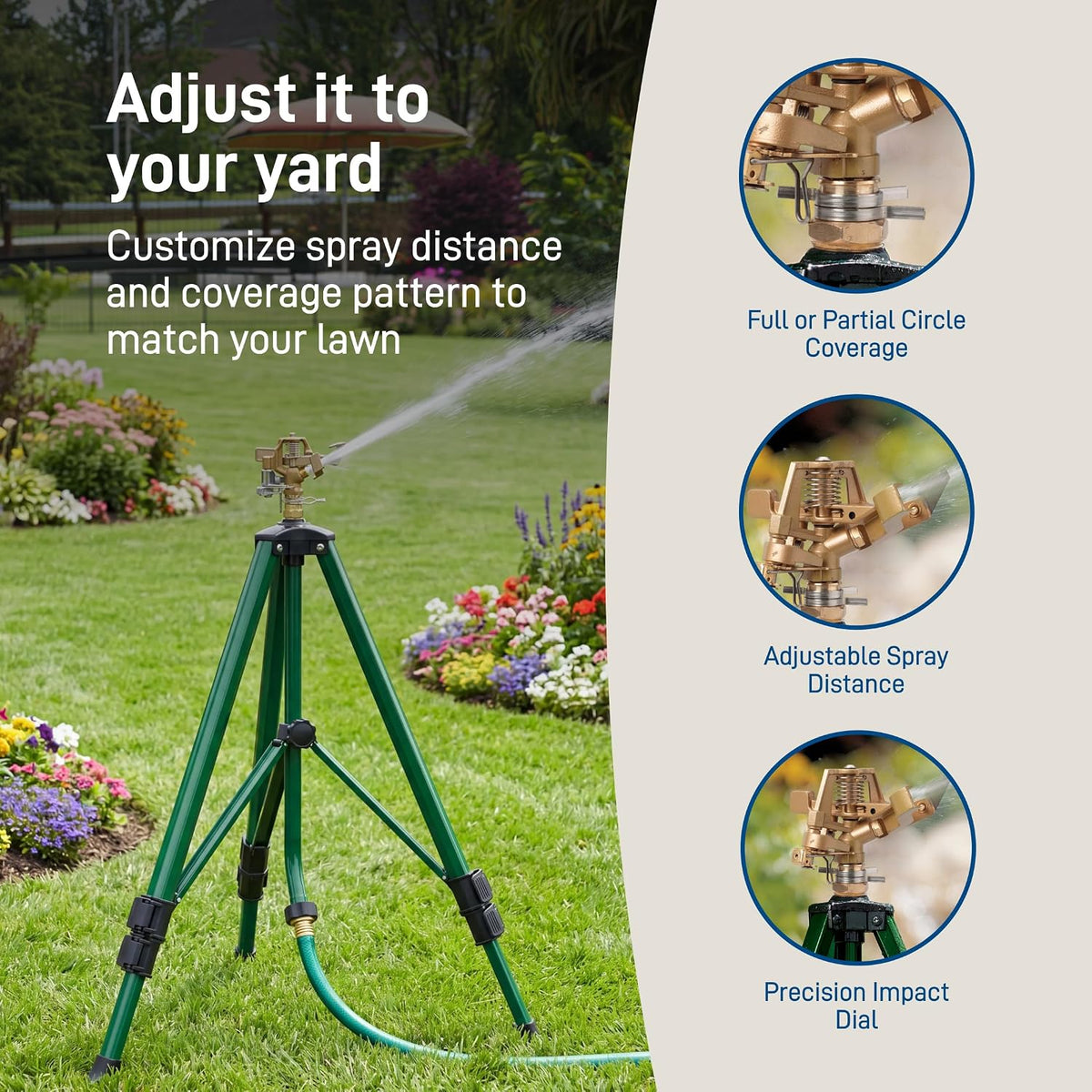 Orbit Tripod Brass Impact Sprinkler, Adjustable Height - 58308