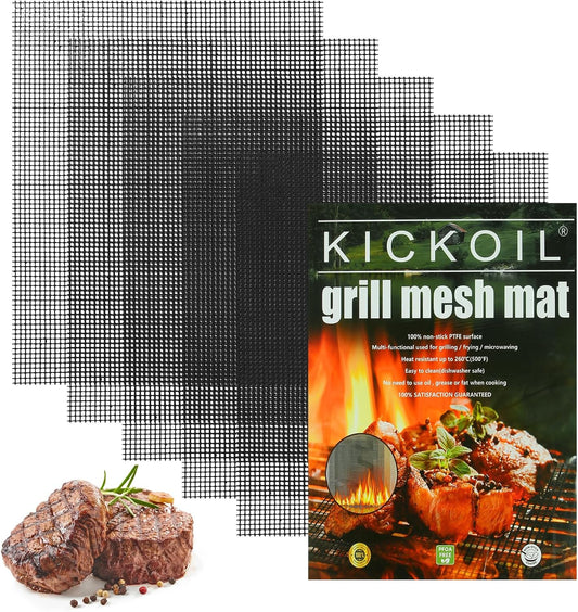 Grill Mesh Mat Set 5, Non Stick BBQ Grill Mats, Heavy Duty, Reusable
