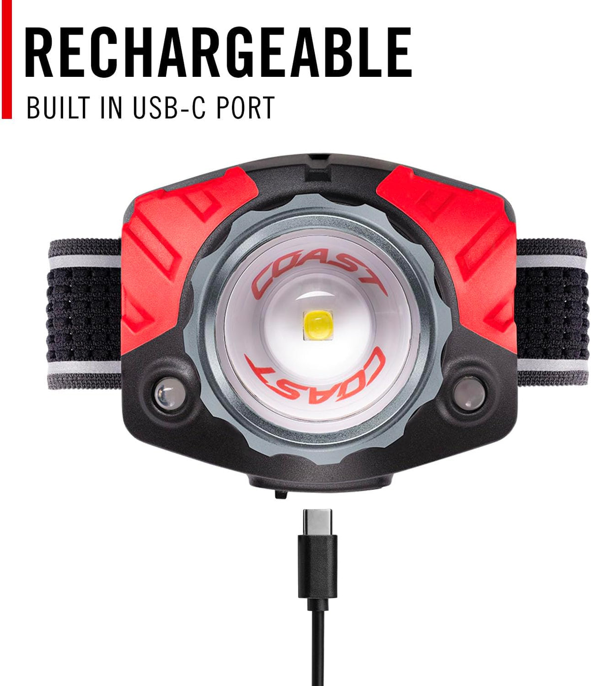 Coast® FL85R 1000 Lumen Tri-Color (White/Red/Green) Focusing Rechargeable LED Headlamp, Built-In Rechargeable Battery