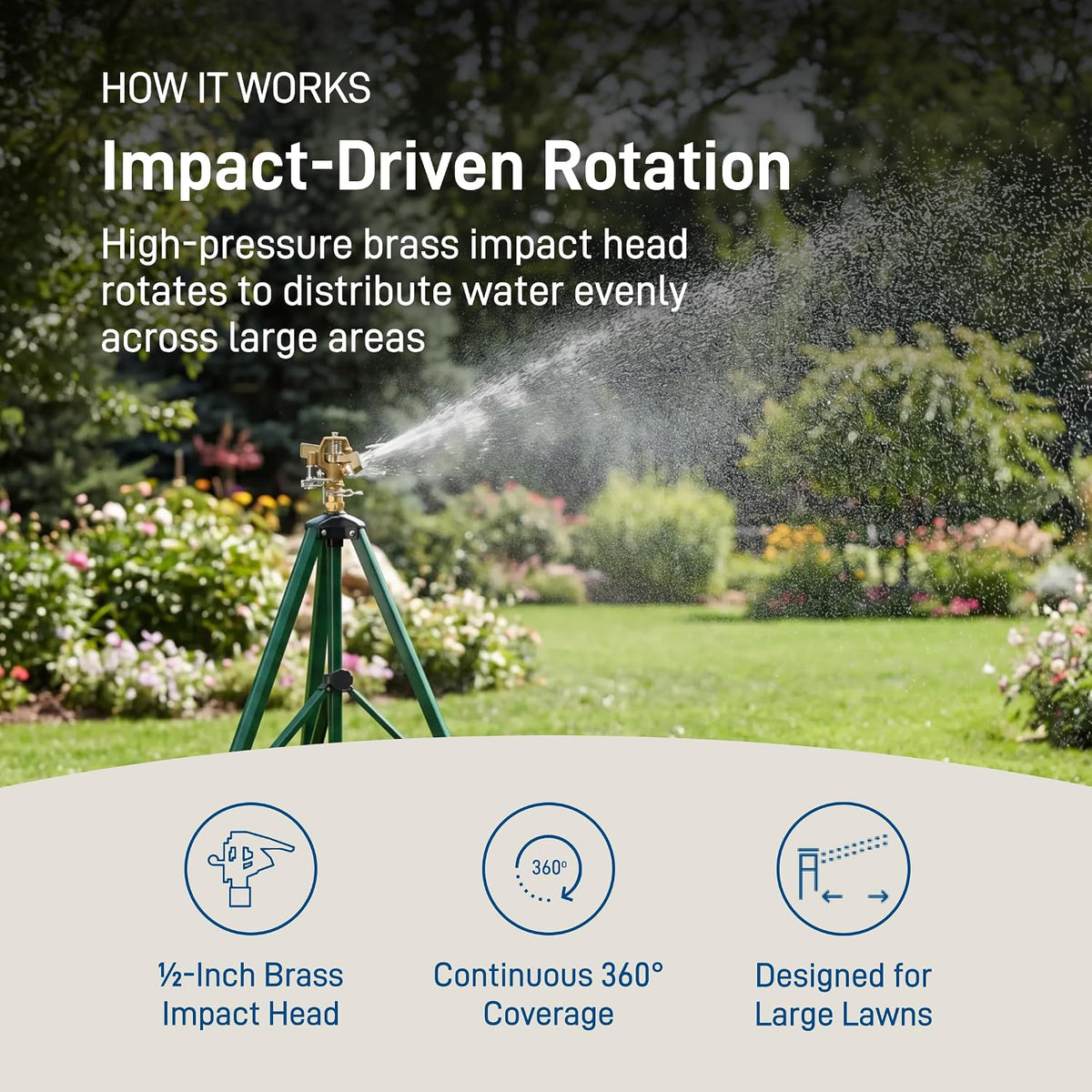 Orbit Tripod Brass Impact Sprinkler, Adjustable Height - 58308