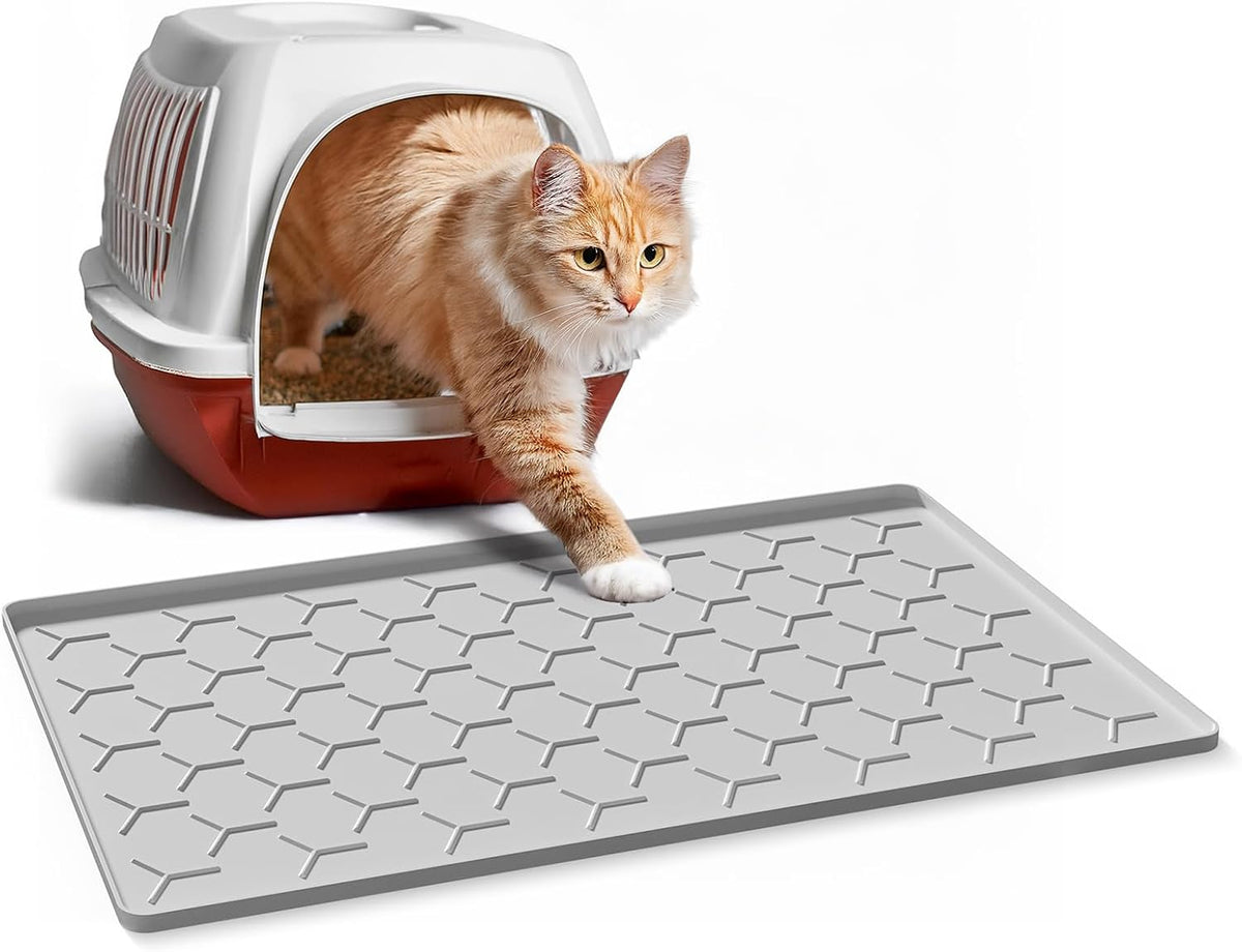 Garoopion Silicone Cat Litter Mat 24×16 Inch, Easy to Clean, Gray