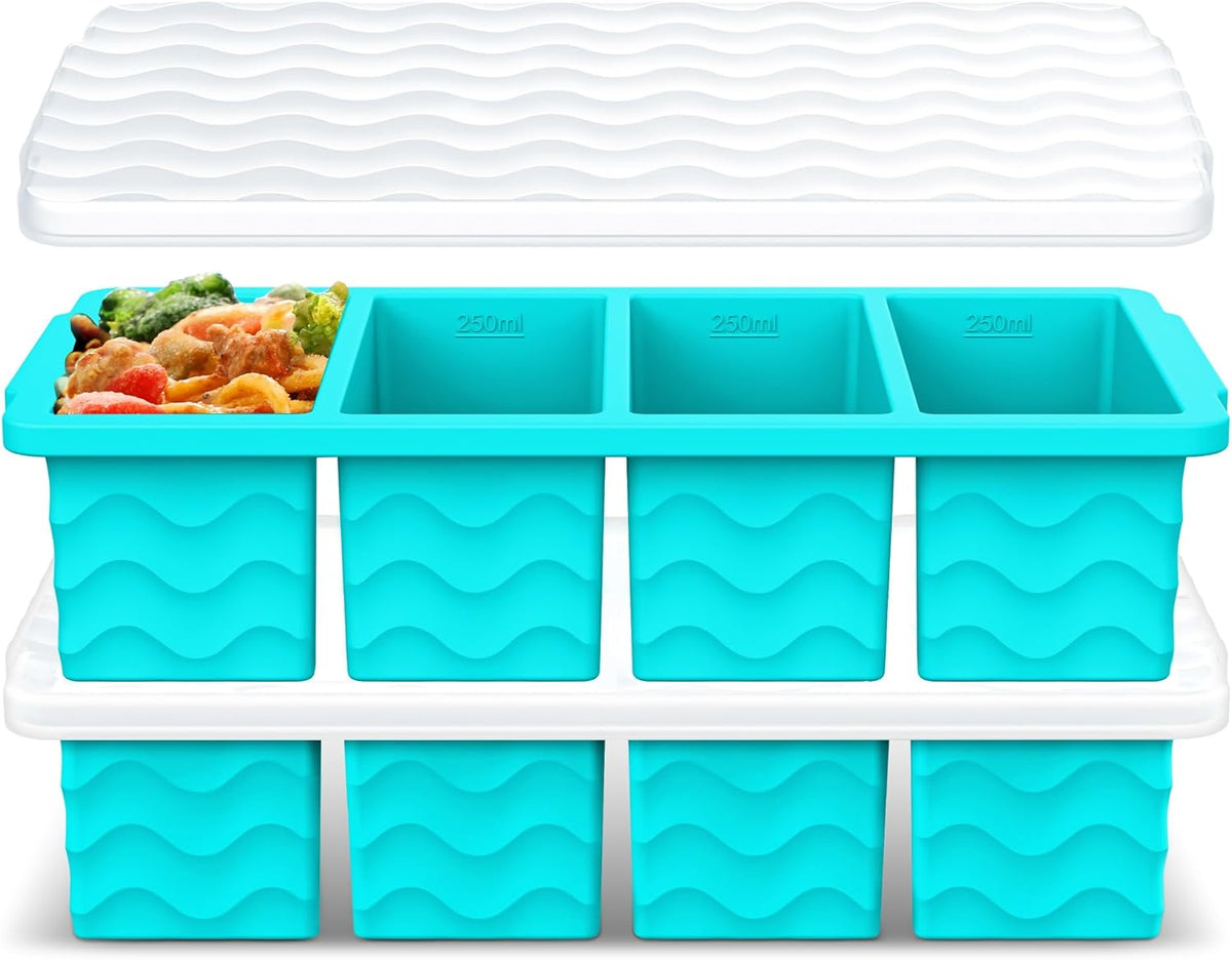Doasuwish Silicone Freezer Tray for Soup with Lid – 1-Cup Soup Container Cube Style Ice Cube Trays for Freezer, Meal Prep & Food Storage, Freeze 250Ml/125Ml Portions – 2 Pack