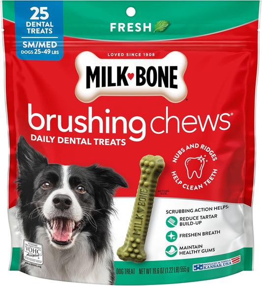 Milk-Bone Brushing Chews, Small/Medium, Fresh Flavor, 25 Dental Treats