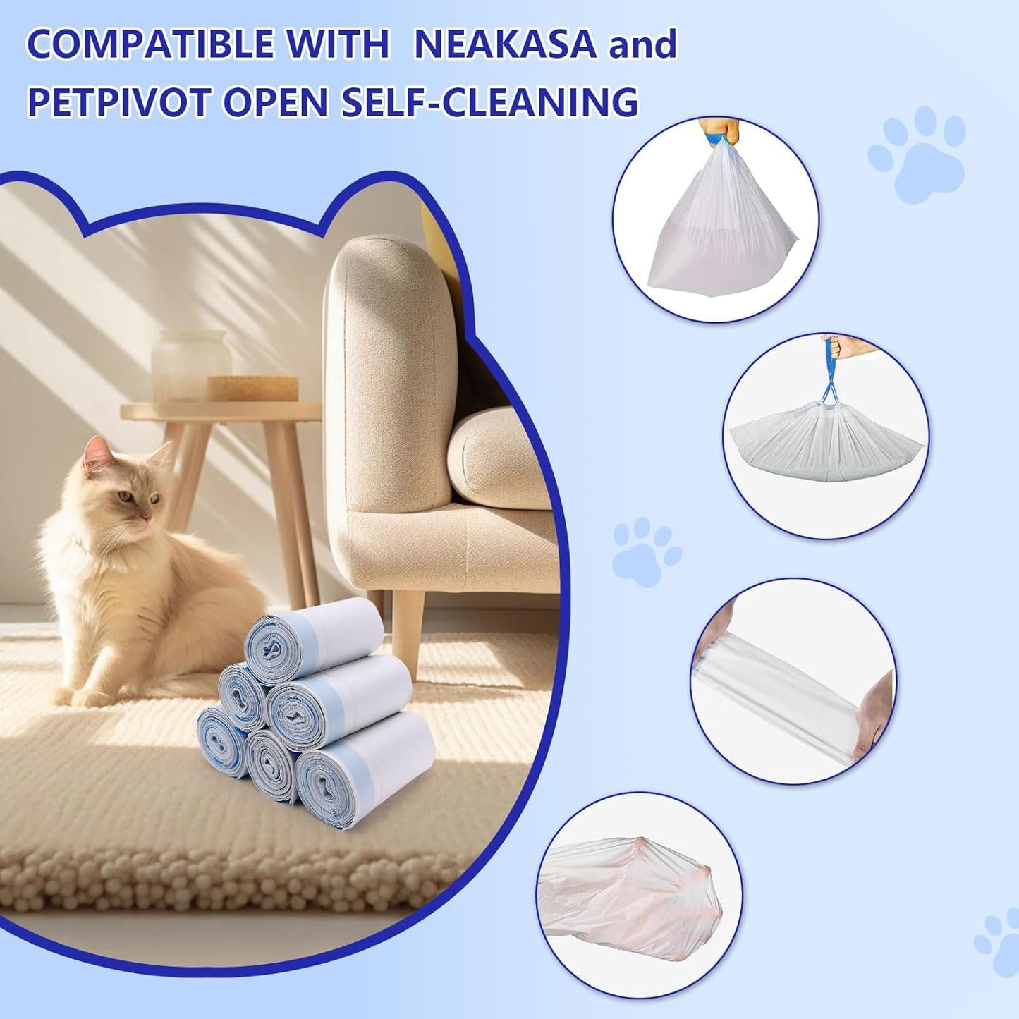 120 Count Cat Litter Box Bags for Neakasam1 and Petpivot Autoscooper 11/12 Self-Cleaning Cat Litter Boxes, Extra Thick Heavy Duty Liners Replacement, Unscented, 27" X 13", Holds 22 Lbs