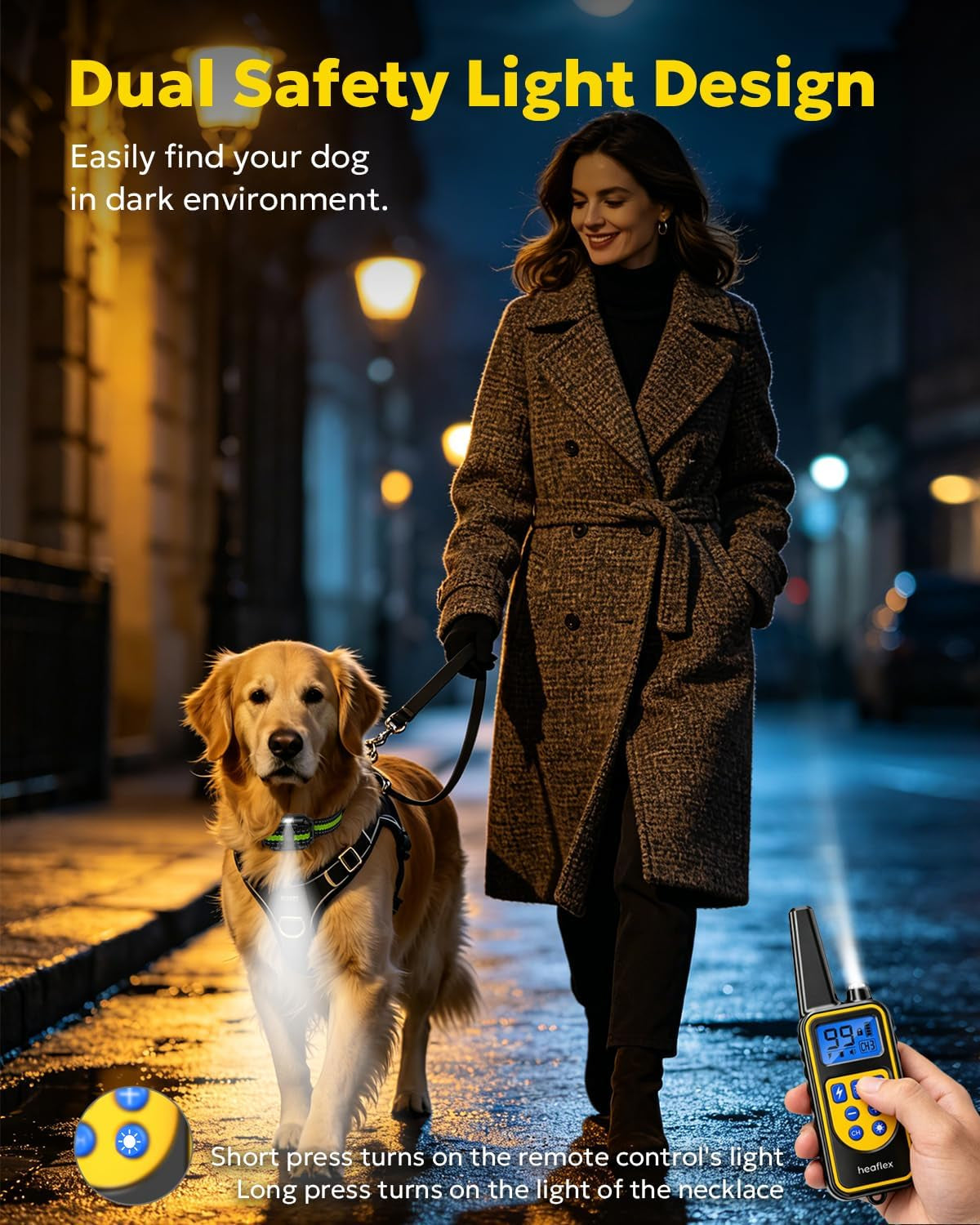 Dog Shock Collar with Remote, Dog Training Electric Collar, Waterproof Rechargeable, 1640Ft Dog Shock Collar with LED Light, Beep, Vibration, Shock for Medium/Large 3 Electronic Collars Dogs