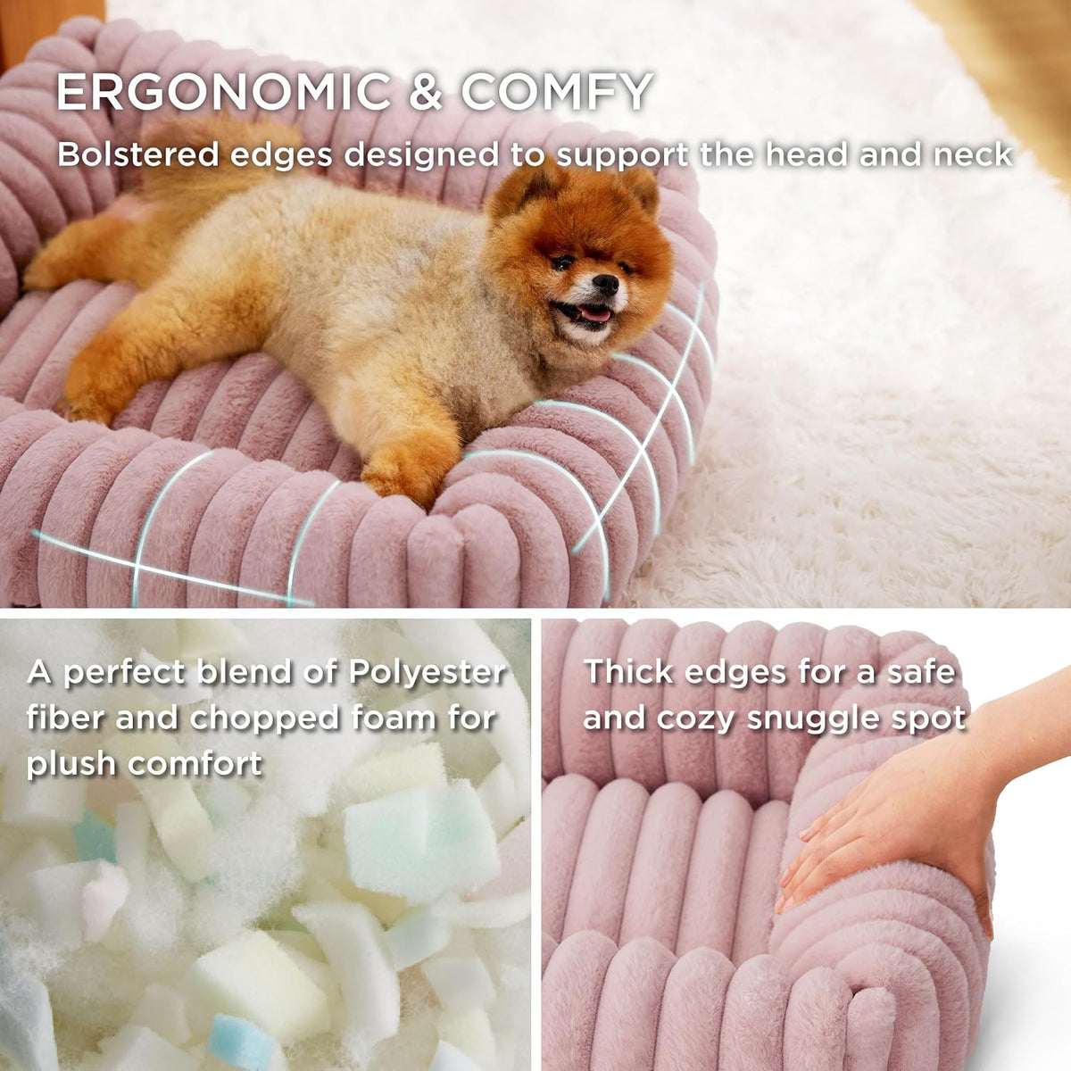 Bedsure Comfyfleece® Dog Bed Medium Large Size Dog Washable，30In Blush Pink