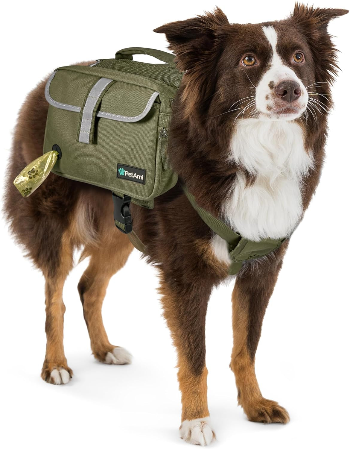 Petami Dog Backpack for Medium & Large Dogs, Saddle Bag for Dogs to Wear for Hiking, Pet Backpack Harness Dog Pack with Reflective Side Pockets for Walking Running.