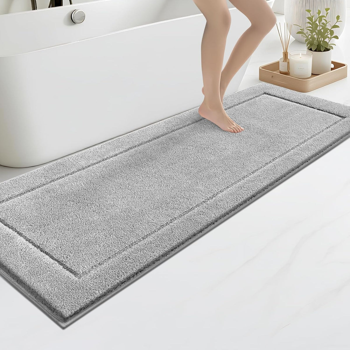 Anllugs Bathroom Rugs, Non-Slip Bath Rugs, 24" X 60", Light Grey