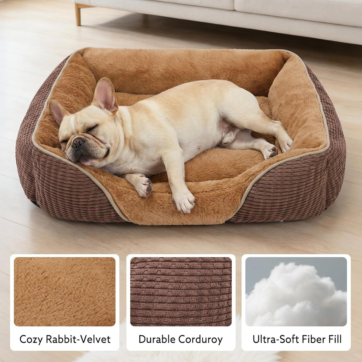 MIXJOY Dog Beds for Small Dogs, Cat Beds for Indoor Cats Washable, Calming Pet Small Size Dog, Soft Rectangle Pet Beds Sofa Cuddler, Orthopedic Cozy Puppy Beds, Anti-Slip Bottom(20X19In)