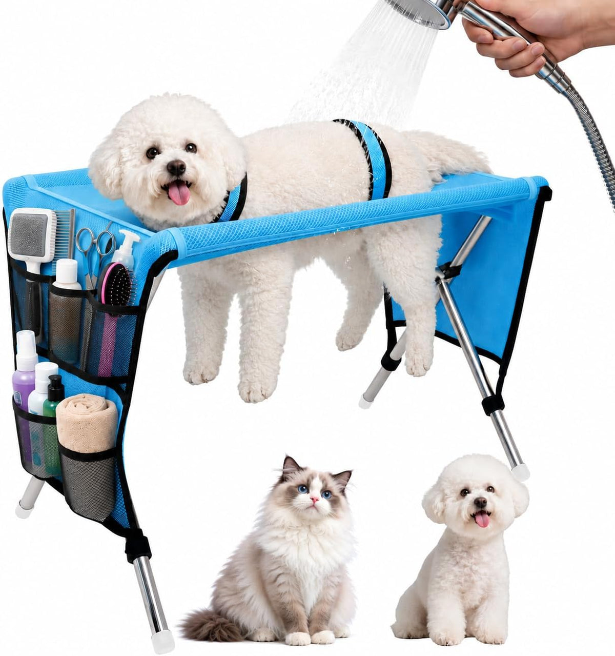 Dog Grooming Hammock for Small Pets with Stand, Dog Shower Hammock