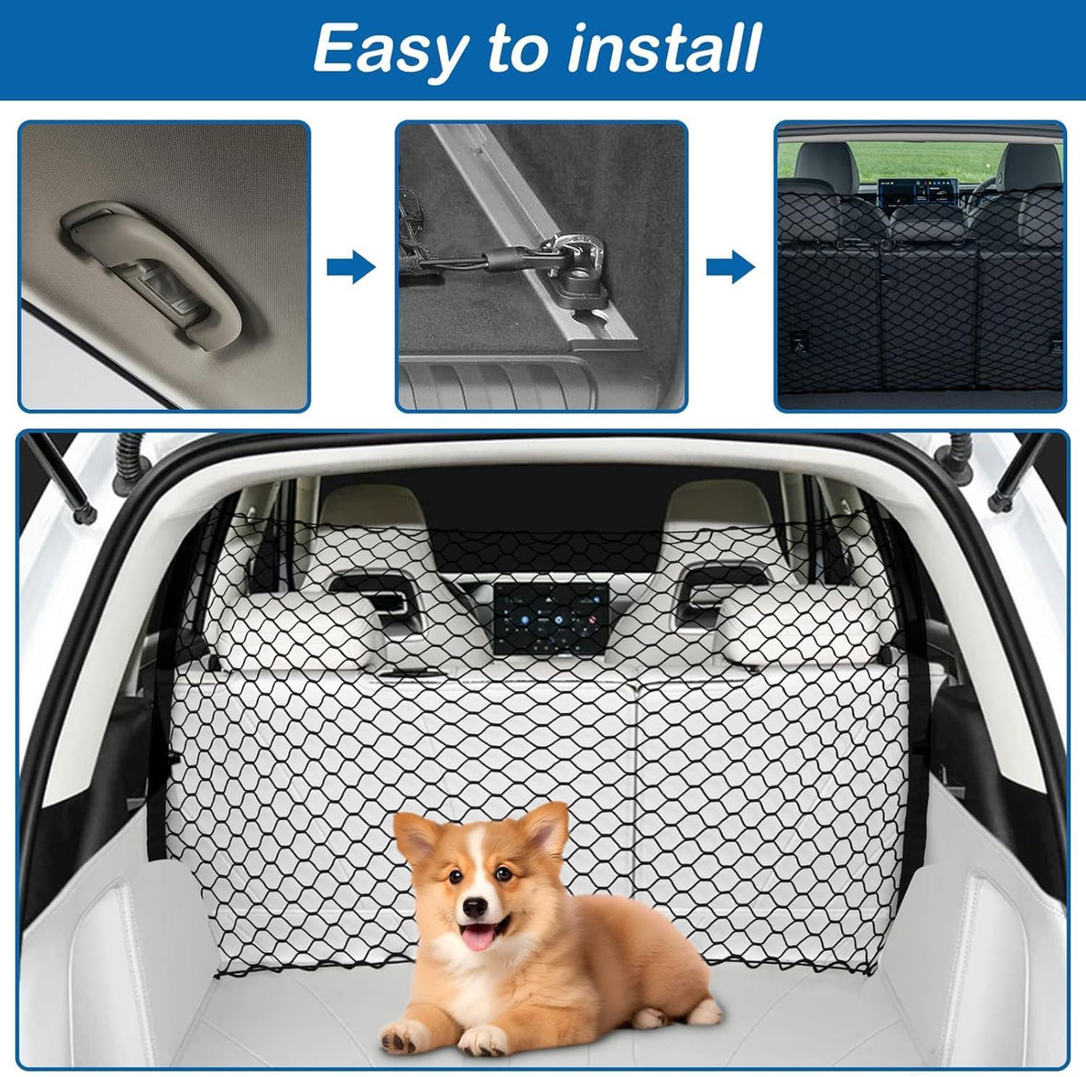 Dog Car Barrier Vehicle Pet Barrier Backseat Mesh Dog Car Divider Net with Adjusting Rope and Hook Suitable for SUV Pickup and Small Car (47In X 27In)