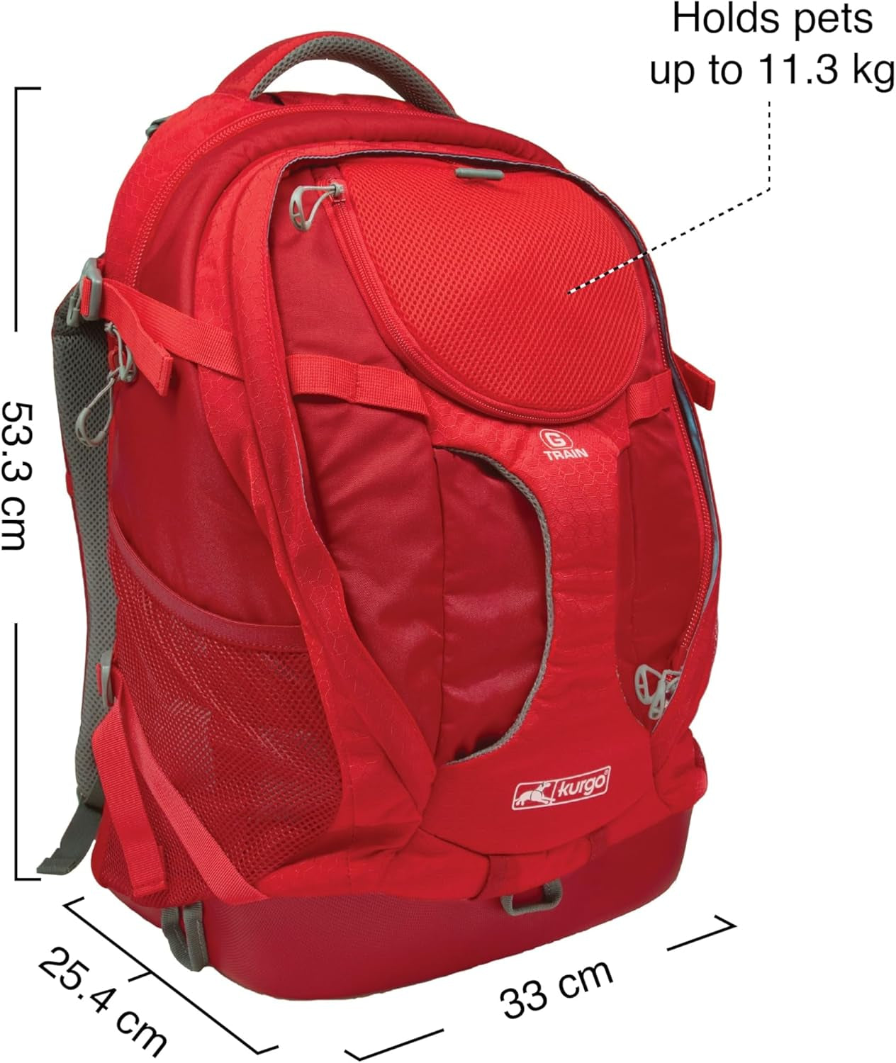 Kurgo G-Train Dog Carrier Backpack - Comfortable Travel Bag for Pets up to 25 Lbs - Waterproof Bottom - Multi-Compartment Pack - Dog Hiking Gear - Rugged Adventure Backpack - Red