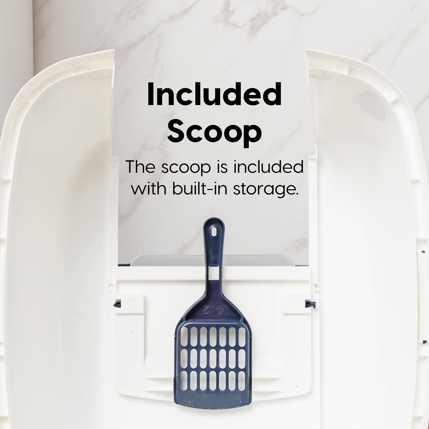 IRIS USA Cat Litter Box Large with Front Door Flap, Covered Enclosed Litter Box Enclosure with Scoop, Handle & Buckles for Portability & Privacy, Hidden Litter Pan, Navy