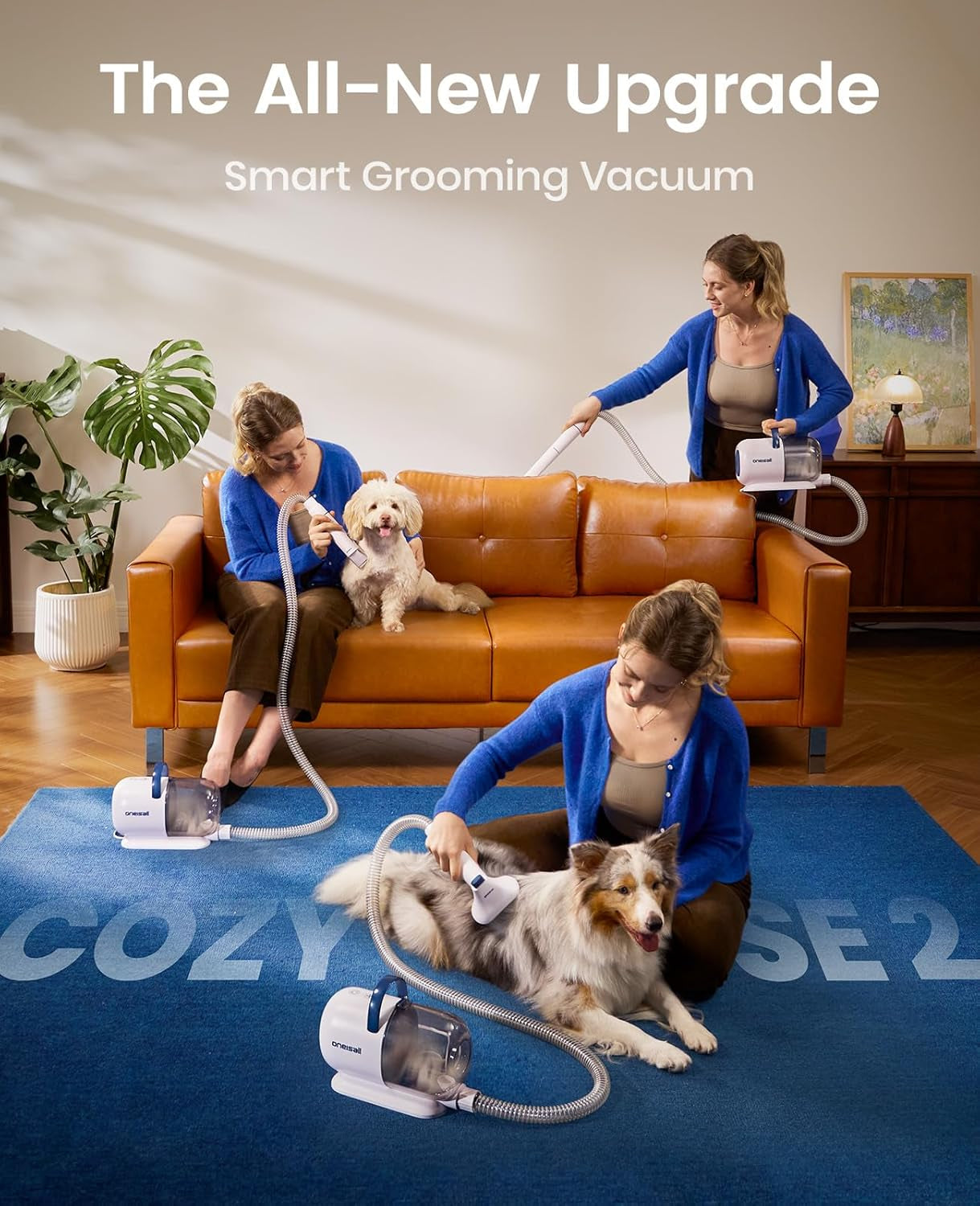 Oneisall Dog Grooming Vacuum, 15000Pa Pet Vacuum Kit Shedding 99% Pet Hair, Dog Grooming Clippers with Trimmer Nail Grinder, ≤ 59Db Quiet Brush with 6 Tools, 2L Canister for Home Cleaning,Cozy SE 2