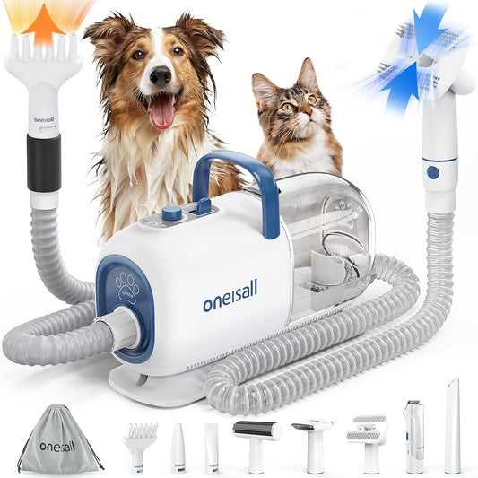 Oneisall 8-In-1 Dog Grooming Vacuum & Dryer for Shedding/Drying/Trimming