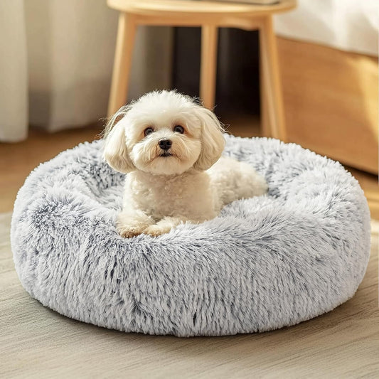 JOLLYVOGUE 23" Dog & Cat Bed, Calming Anti-Anxiety Pet Bed for Small Dogs, Fluffy Donut Cushion for Small and Medium Pets