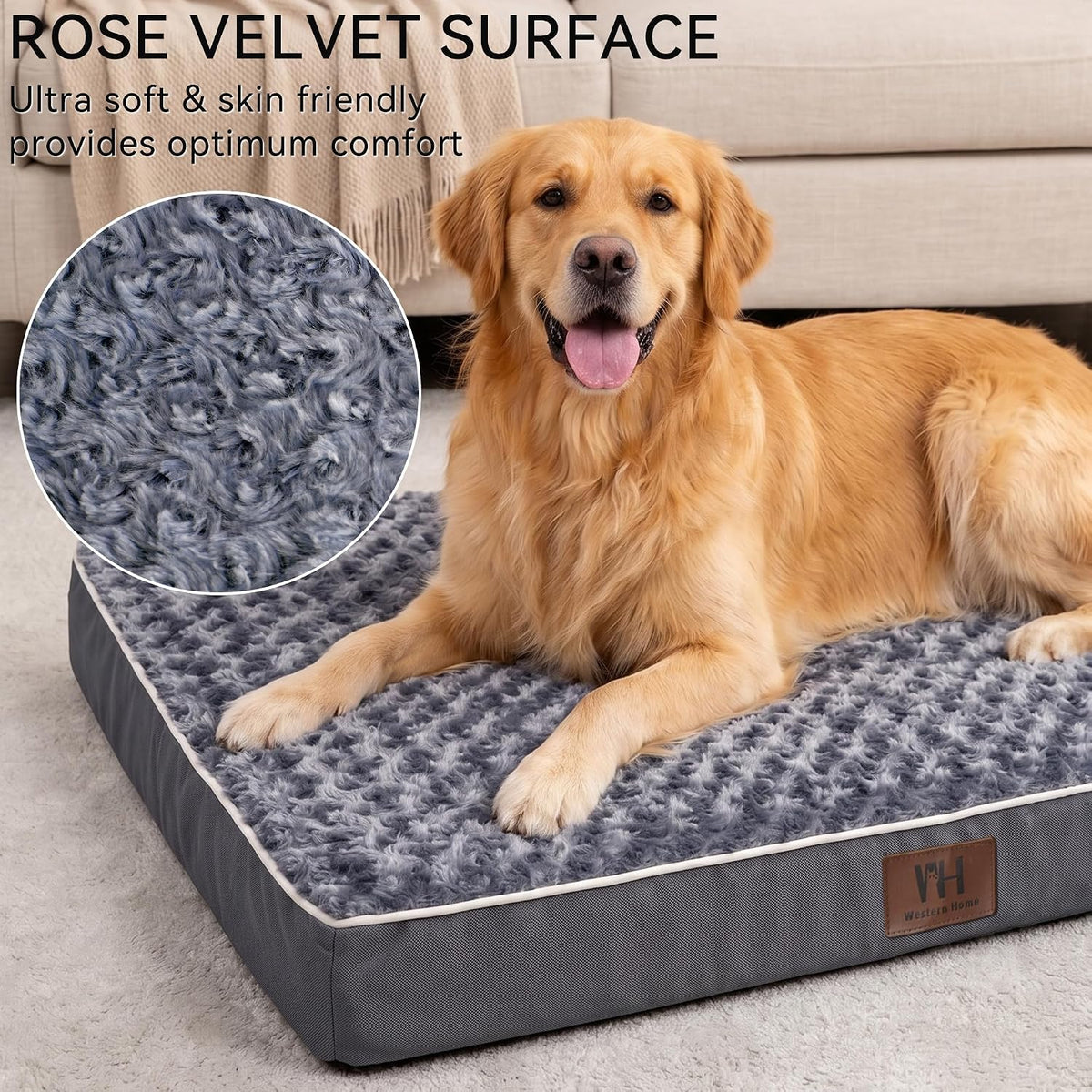 WESTERN HOME WH Orthopedic XXL Dog Bed for Jumbo Dog Washable Pet Bed, 47In